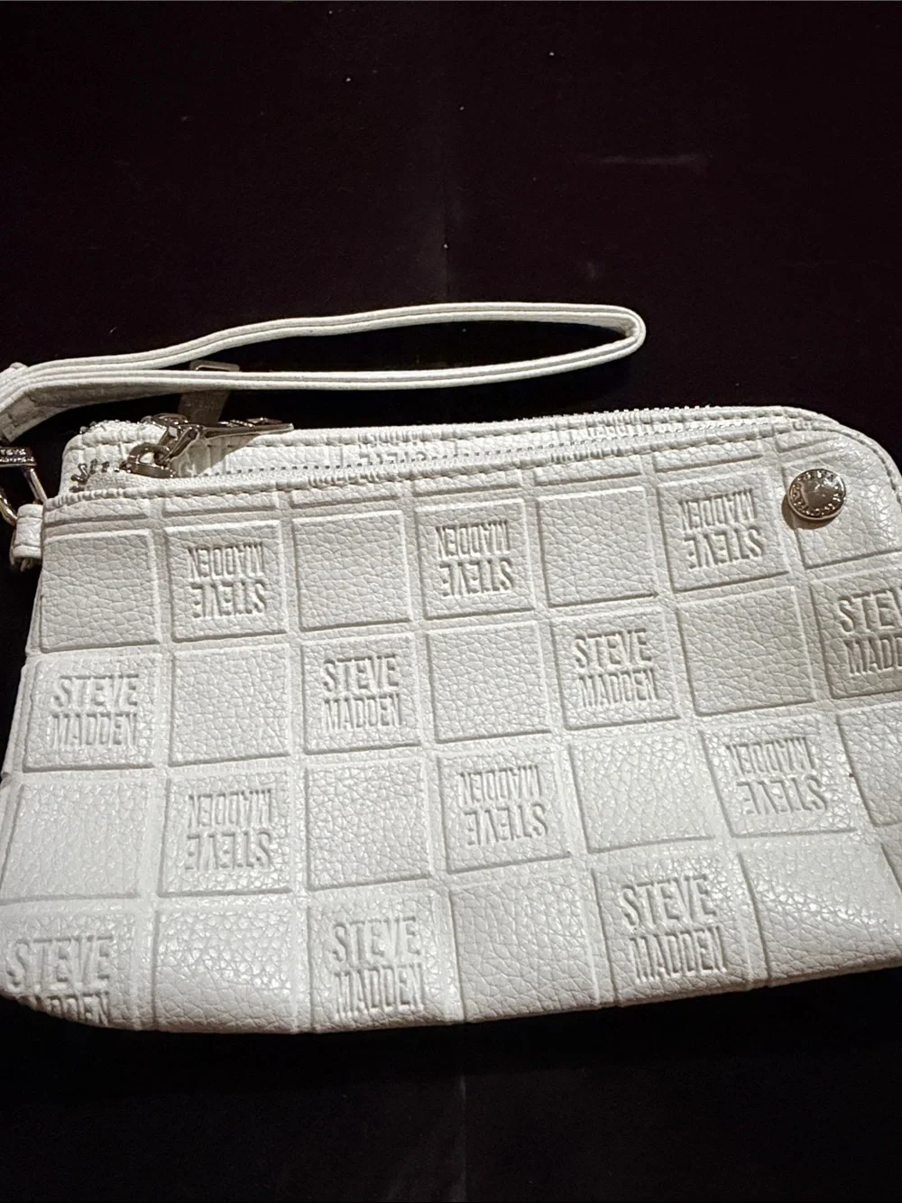 Steve Madden White Embossed Logo Wristlet